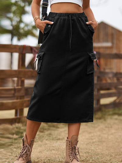 Drawstring Denim Frock Skirt