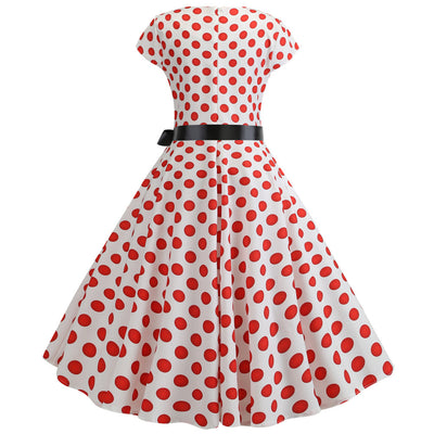 Women Dot Print Dress With Belt