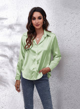 Satin Silk-like Long Sleeve Shirt