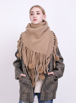 Cashmere Scarf Female Tassel Wool Ball Warm Shawl