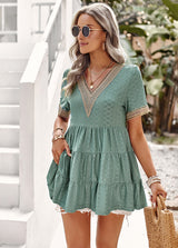 V-neck Hollow Jacquard Short-sleeved Shirt