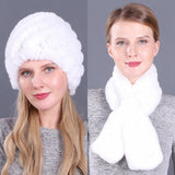 Warm Pineapple Rex Rabbit Fur Hat Scarf Set