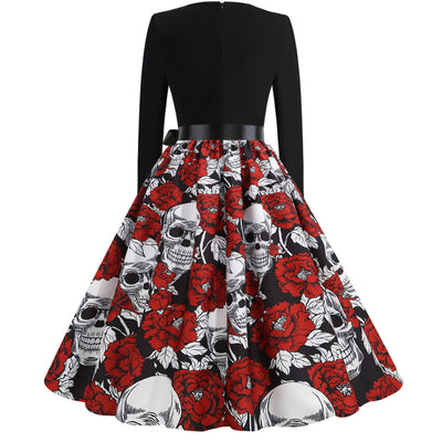 Slim Skull Print Big Swing Dress