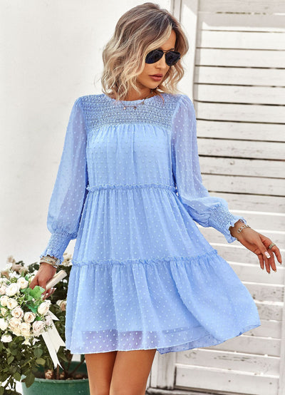 Round Neck Jacquard Long Sleeve Dress
