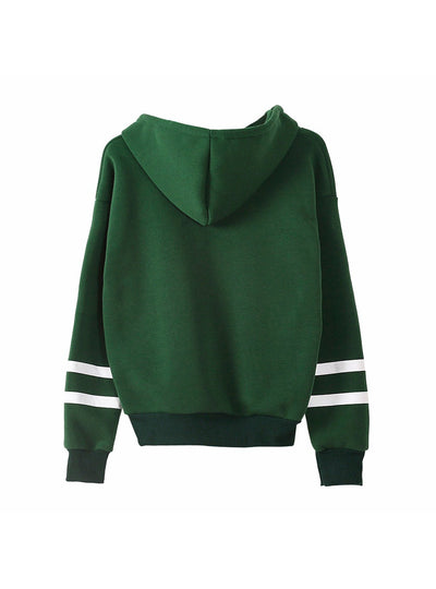 Fleece Hooded Sweatshirt Striped Splicing Sleeve
