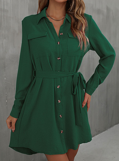 Lapel Lace-up Shirt Dress