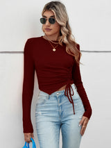 Casual Irregular Pleated Slim Long Sleeve T-shirt