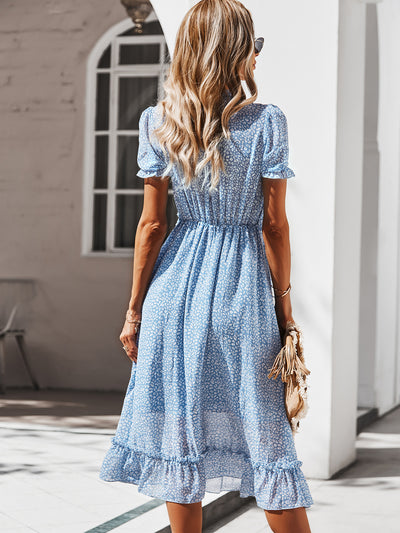 Sexy V-neck Printed Chiffon Big Swing Dress