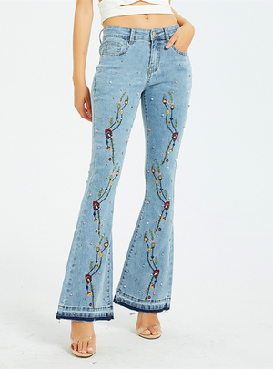 Wide-leg Pants Embroidered Horn Jeans