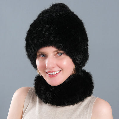 Rabbit Fur Hat Winter Rabbit Fur Scarf Set