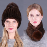 Fur Hat Female Mink Fur Fox Fur Ball Ear Hat Set