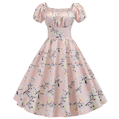 Retro Short Sleeves Printed Dress