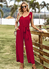 Solid Color Waist-shrinking Slim Jumpsuit