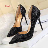 Shallow Pointed Side Hollow Sequined Shoes