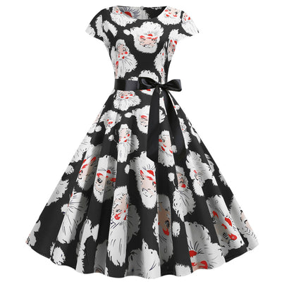 Christmas Cap Sleeve Printed Dress