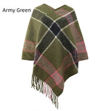 Contrasting Striped Cloak Fringed Scarf Shawl