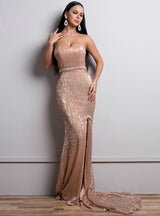 Long Mop Dress Matching Chest Shoulder-exposed Sequins