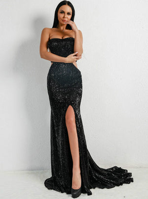 Long Mop Dress Matching Chest Shoulder-exposed Sequins