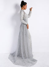 Long Sleeve Geometric Mop Wedding Party Dress Skirt