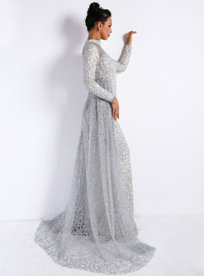 Long Sleeve Geometric Mop Wedding Party Dress Skirt
