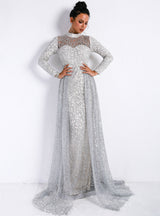 Long Sleeve Geometric Mop Wedding Party Dress Skirt