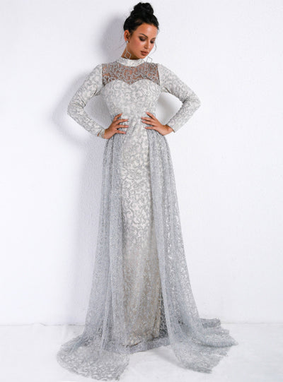 Long Sleeve Geometric Mop Wedding Party Dress Skirt