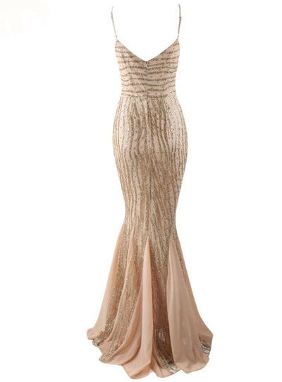 Sexy Sling Deep V Mermaid Ball Shiny Dress