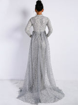 Long Sleeve Geometric Mop Wedding Party Dress Skirt