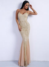 Sexy Sling Deep V Mermaid Ball Shiny Dress