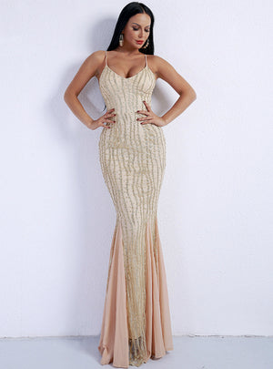 Sexy Sling Deep V Mermaid Ball Shiny Dress