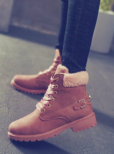 Women Boots Lace up Solid Casual Ankle Boots 