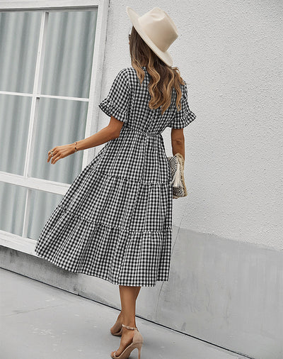 Plaid Temperament Big Swing Dress