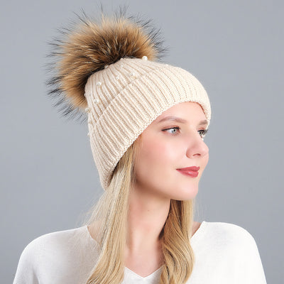 Rabbit Hair Blended Pearl Knitted Hat