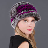 Woman Warm Rex Rabbit Hair Knitted Hat