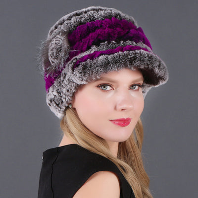 Woman Warm Rex Rabbit Hair Knitted Hat