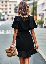 Ruffled Round Neck Solid Color Dress
