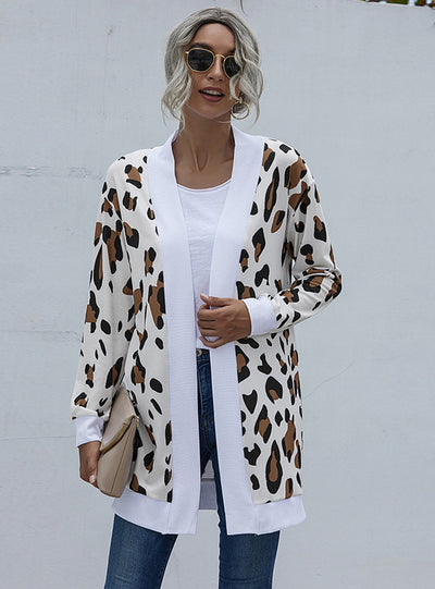 Gray Leopard Print Sweater Coat