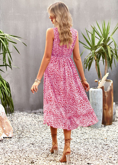 V-neck Leisure Vacation Print Dress