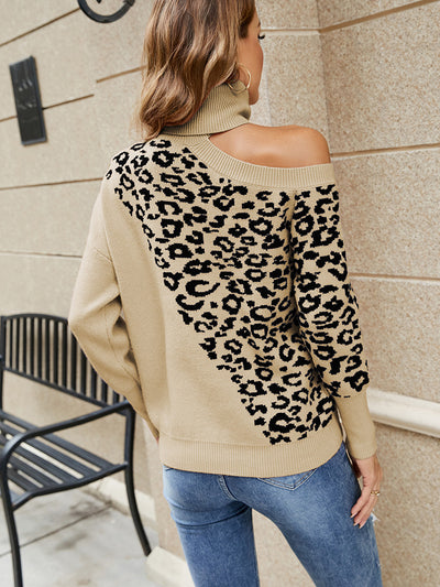 Women Lapel Leopard Print Sweater