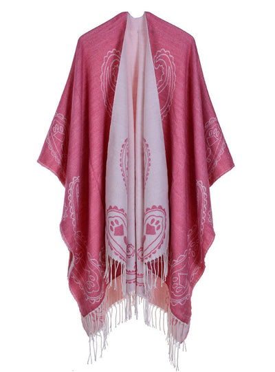 Fringed Cashew Flower Shawl Dual-Purpose Cloak