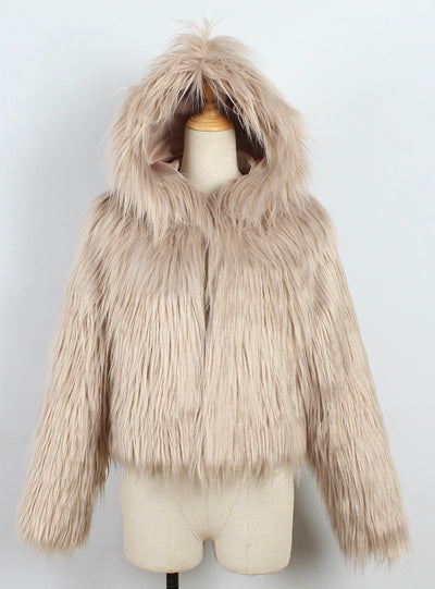Women Winter Fur Like Hat Throwing Coat 