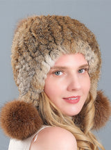 Rabbit Fur Fox Fur Ball Ear Protection Thick Warm Hat