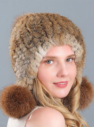 Rabbit Fur Fox Fur Ball Ear Protection Thick Warm Hat