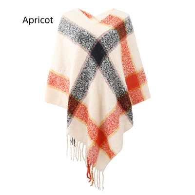 Contrasting Striped Cloak Fringed Scarf Shawl