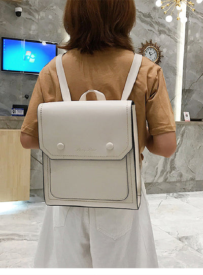 Retro-style Solid Color PU Backpack