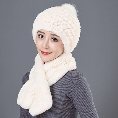 Warm Ear Protection Rex Rabbit Hair Warm Hat Scarf Set