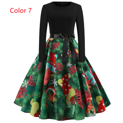 Retro Printed Christmas Dress