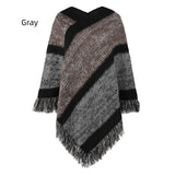 Colored Striped Knitted Cloak Fringed Shawl