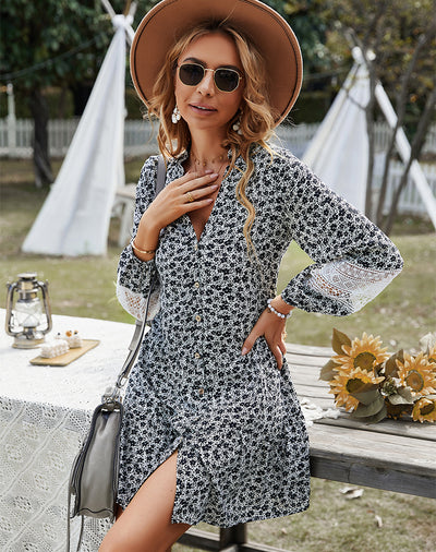 Spliced Lace Leisure Holiday Dress