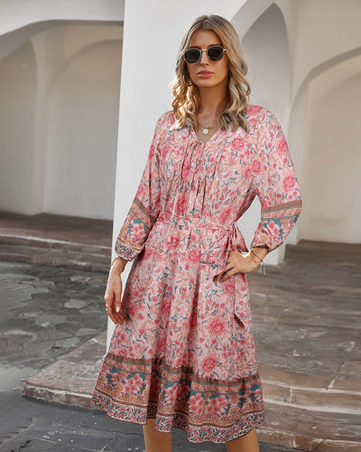 Bohemian Holiday Style Print Dress
